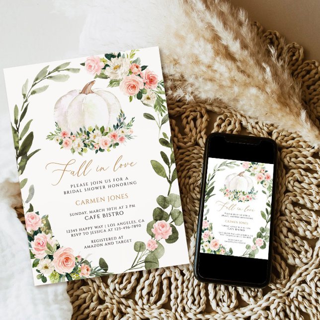 Fall in love Bridal Shower Invitation, Pumpkin Invitation (Fall bay shower invitation )