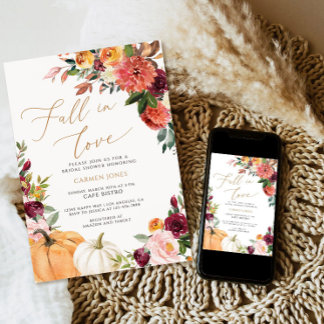 Fall in love Bridal Shower Invitation, Pumpkin Invitation