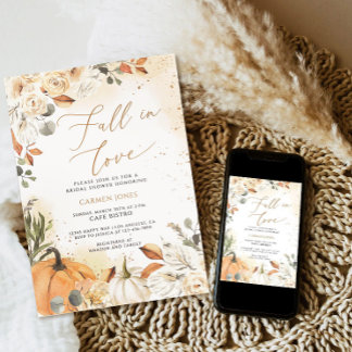 Fall in love Bridal Shower Invitation, Pumpkin Invitation