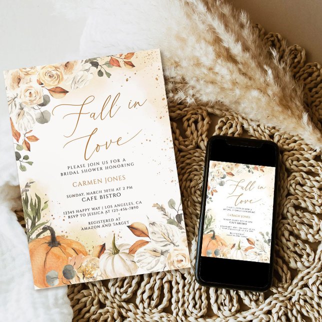 Fall in love Bridal Shower Invitation, Pumpkin Invitation (Creator Uploaded)