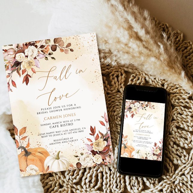 Fall in love Bridal Shower Invitation, Pumpkin Invitation (Creator Uploaded)
