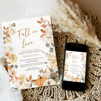 Fall in love Bridal Shower Invitation, Pumpkin Invitation