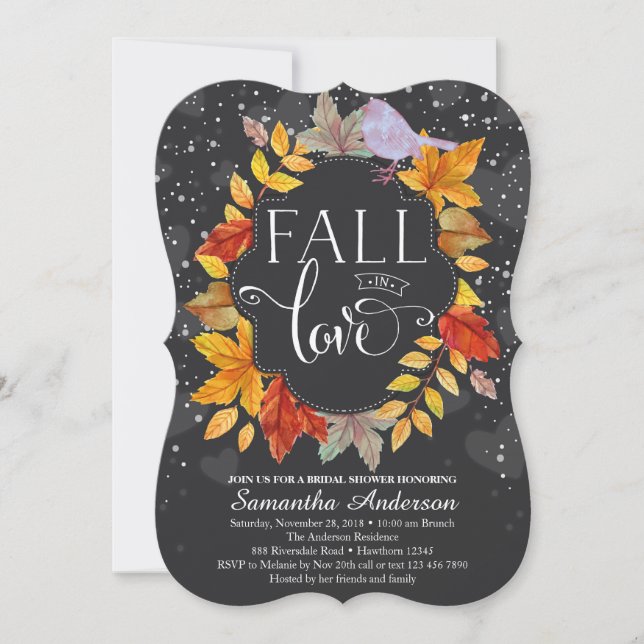 Fall In Love Bridal Shower Invite, Fall Wedding Invitation (Front)
