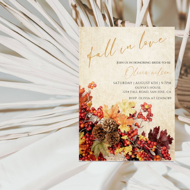 Fall in Love Bridal Shower - Leaves & Rustic Charm Invitation (Creator Uploaded)