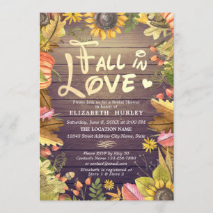 Fall in love Bridal Shower Maple Sunflower Wood Invitation