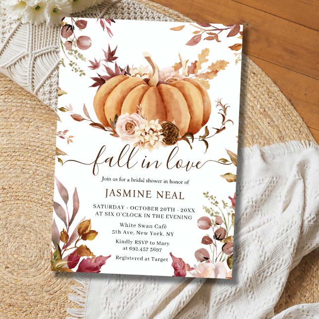 Fall in Love Bridal Shower | Pumpkin Rust Florals Invitation (Creator Uploaded)