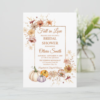 Fall in Love Bridal Shower Pumpkin Rust Flowers Invitation