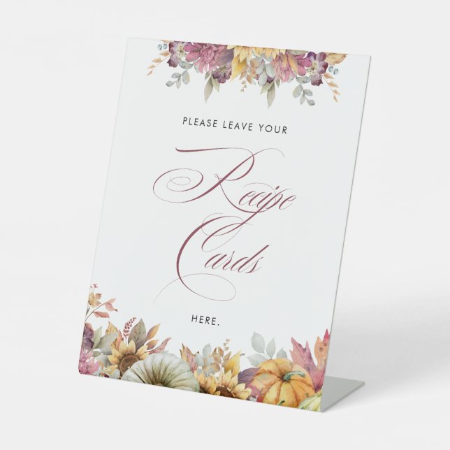 Fall In Love Bridal Shower Recipe Cards Pedestal Sign (Front)