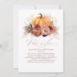 Fall in Love Bridal Shower Rust Flowers Pumpkin  I Invitation