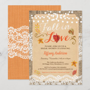 Fall in love bridal shower rustic burlap vintage invitation