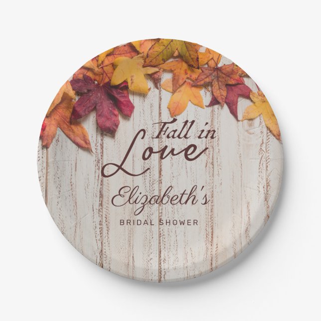 Fall in Love Bridal Shower Rustic Wood Paper Plate (Front)