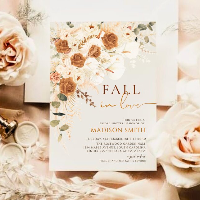 Fall In Love Bridal Shower Terracotta Boho Floral Invitation (Creator Uploaded)