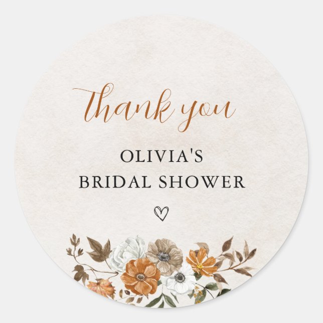 Fall in Love | Bridal Shower Thank You Classic Round Sticker (Front)