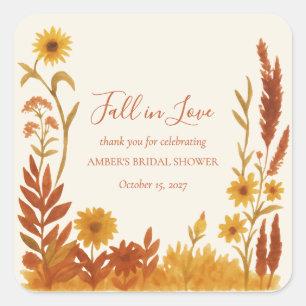 "Fall in Love" Bridal Shower Thank You Favour Square Sticker