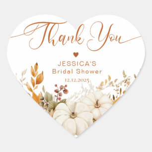 Fall in love bridal shower thank you heart sticker