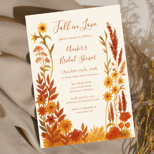 "Fall in Love" Bridal Shower Watercolor Floral Invitation