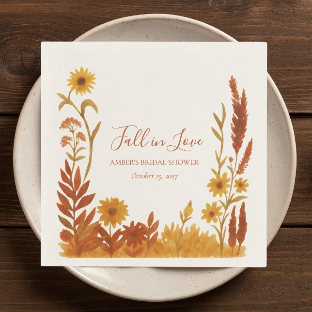 "Fall in Love" Bridal Shower Watercolor Floral Napkin (Creator Uploaded)