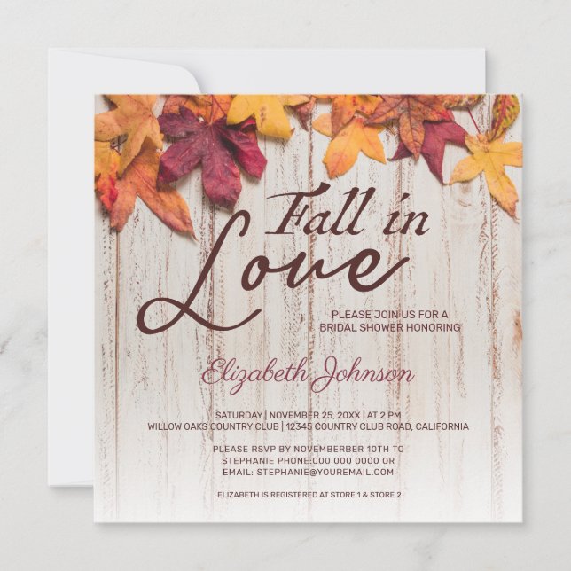 Fall in Love Bridal Shower Wood Fall Colour Leaves (Front)