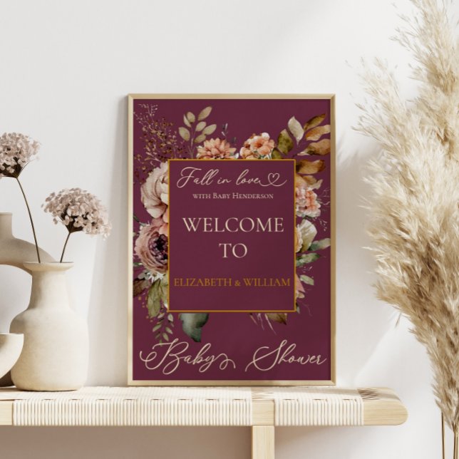 Fall in Love Burgundy Autumn Elegance with Floral Poster (Creator Uploaded)