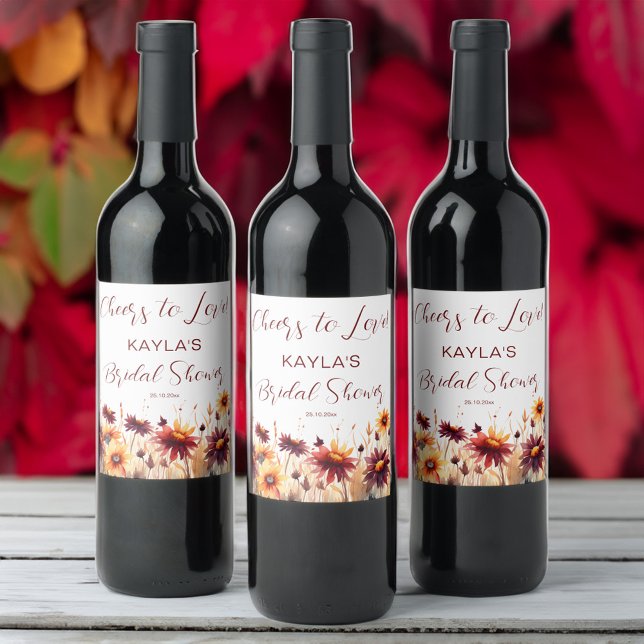 Fall in love burgundy dahlias bridal shower favour wine label (Fall in love burgundy dahlias bridal shower favor wine label)