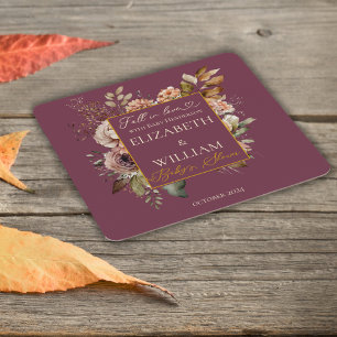 Fall In Love Burgundy Fall Floral Square Paper Coaster