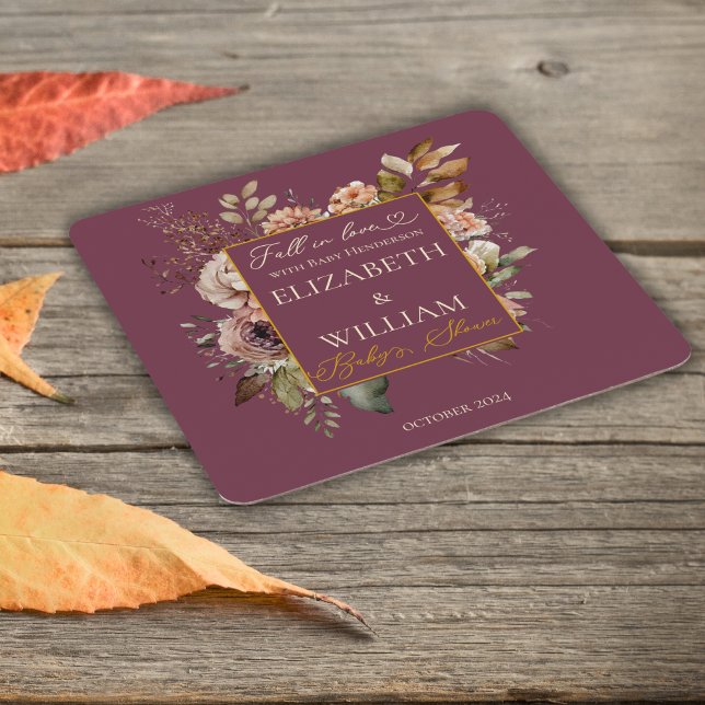 Fall In Love Burgundy Fall Floral  Square Paper Coaster (Creator Uploaded)