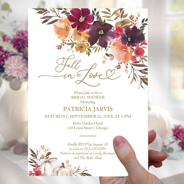 Fall In Love Burgundy Floral Bridal Shower Invitation (Creator Uploaded)