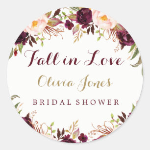 Fall in Love Burgundy Floral Bridal Shower Sticker