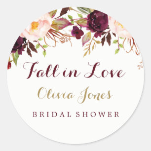 Fall in Love Burgundy Floral Bridal Shower Sticker