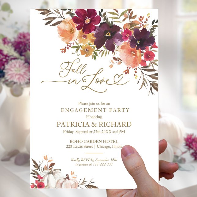 Fall In Love Burgundy Floral Engagement Party Invitation (Creator Uploaded)
