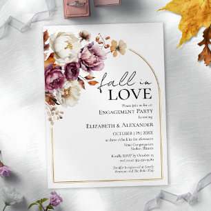 Fall In Love Burgundy Floral Fall Engagement Party Invitation