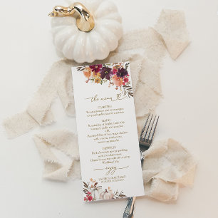 Fall In Love Burgundy Floral Pumpkin Wedding Menu