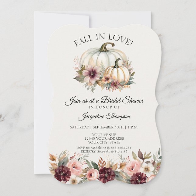 Fall in Love Burgundy Floral Roses Bridal Shower Invitation (Front)