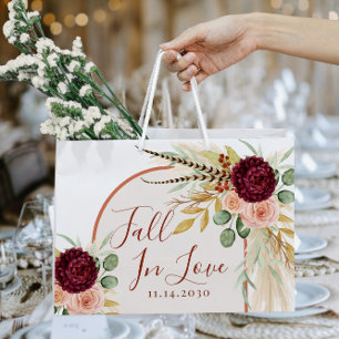 Fall In Love Burgundy Floral Wedding Bridal Shower Large Gift Bag