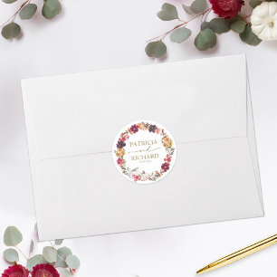 Fall in Love Burgundy Floral Wedding  Classic Round Sticker