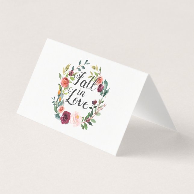 Fall in Love Burgundy Floral Wreath Advice Card (Front)
