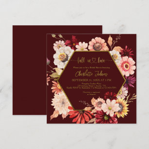 Fall In Love Burgundy Frame Floral Bridal Shower Invitation