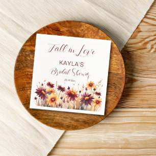 Fall in love burgundy orange dahlias bridal shower napkin