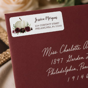 Fall in Love Burgundy Pumpkin Return Address Label