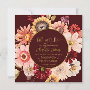 Fall In Love Burgundy Wreath Floral Bridal Shower Invitation