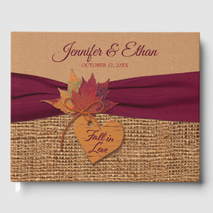 Fall in Love Burlap, Leaves Wedding Guest Book
