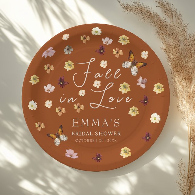 Fall in Love Burnt Orange Wildflower Bridal Shower Paper Plate (Creator Uploaded)