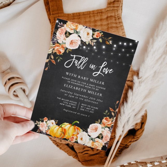 fall in love chalkboard floral baby shower invitation (Creator Uploaded)