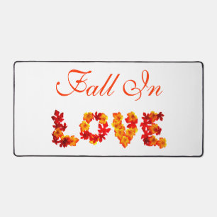 Fall In Love Colourful Leaves Autumn Rustic Design Desk Mat