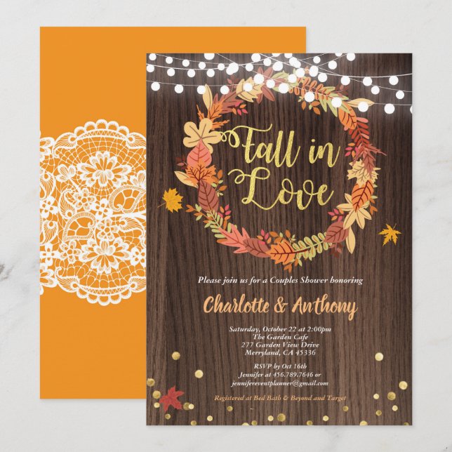 Fall in love couples shower invitation wreath (Front/Back)