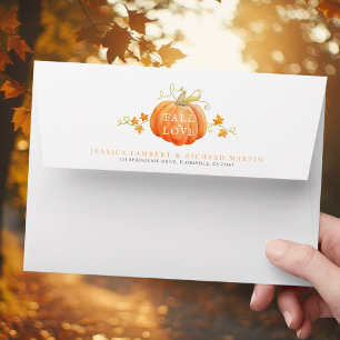 Fall in love cute pumpkin watercolor art wedding envelope