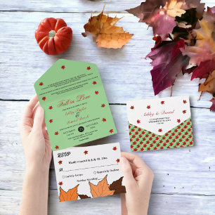 Fall in Love Elegant Boho Sage Leaves Fall Wedding All In One Invitation