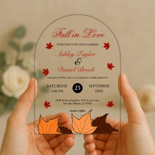 Fall in Love Elegant Romantic Leaves Fall Wedding Acrylic Invitations