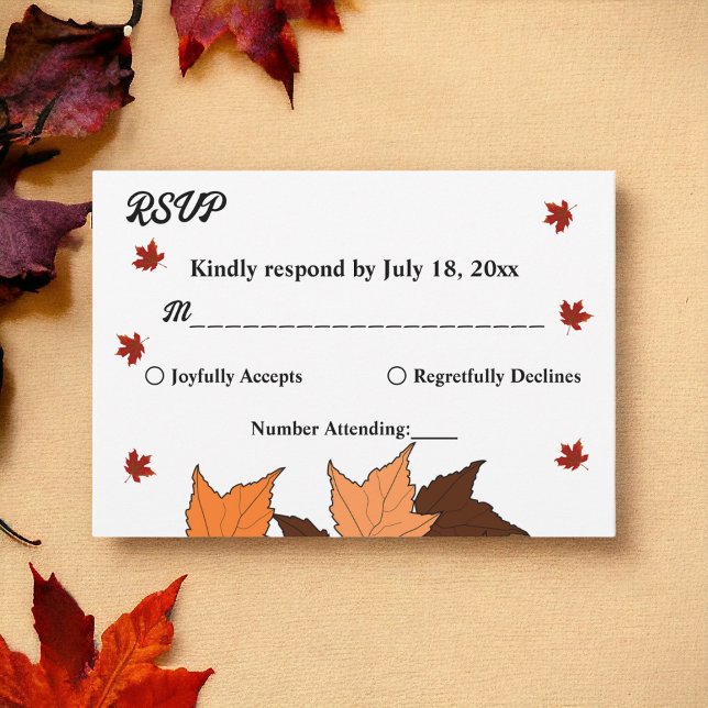 Fall in Love Elegant Romantic Leaves Fall Wedding RSVP Card (Creator Uploaded)
