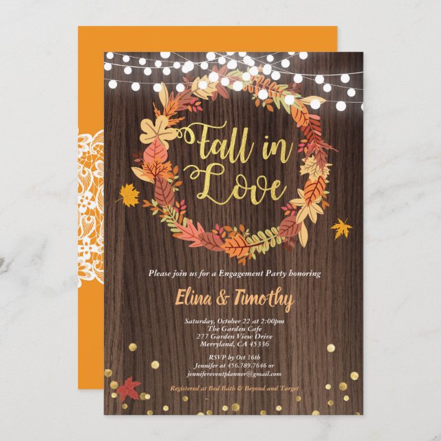 Fall in love engagement party invitation wreath (Front/Back)